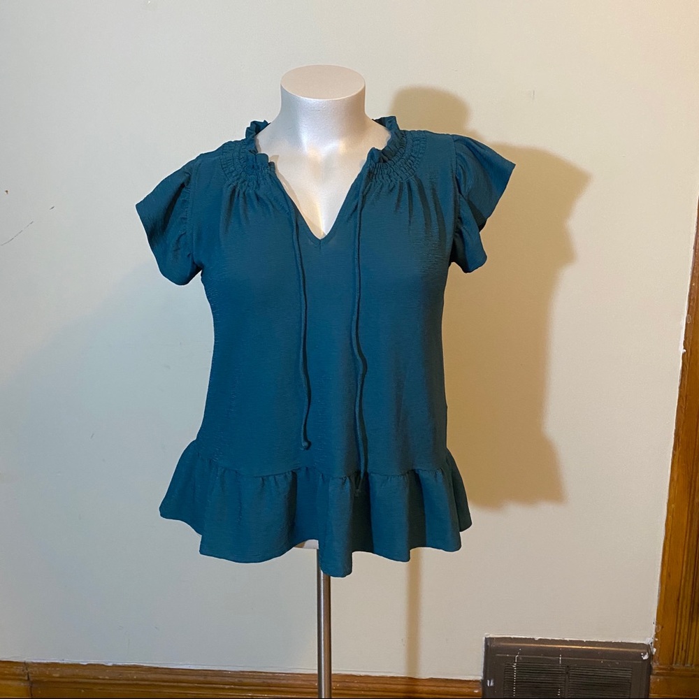 Michael Kors, Teal Green Short Sleeve Blouse - Picture 2 of 5